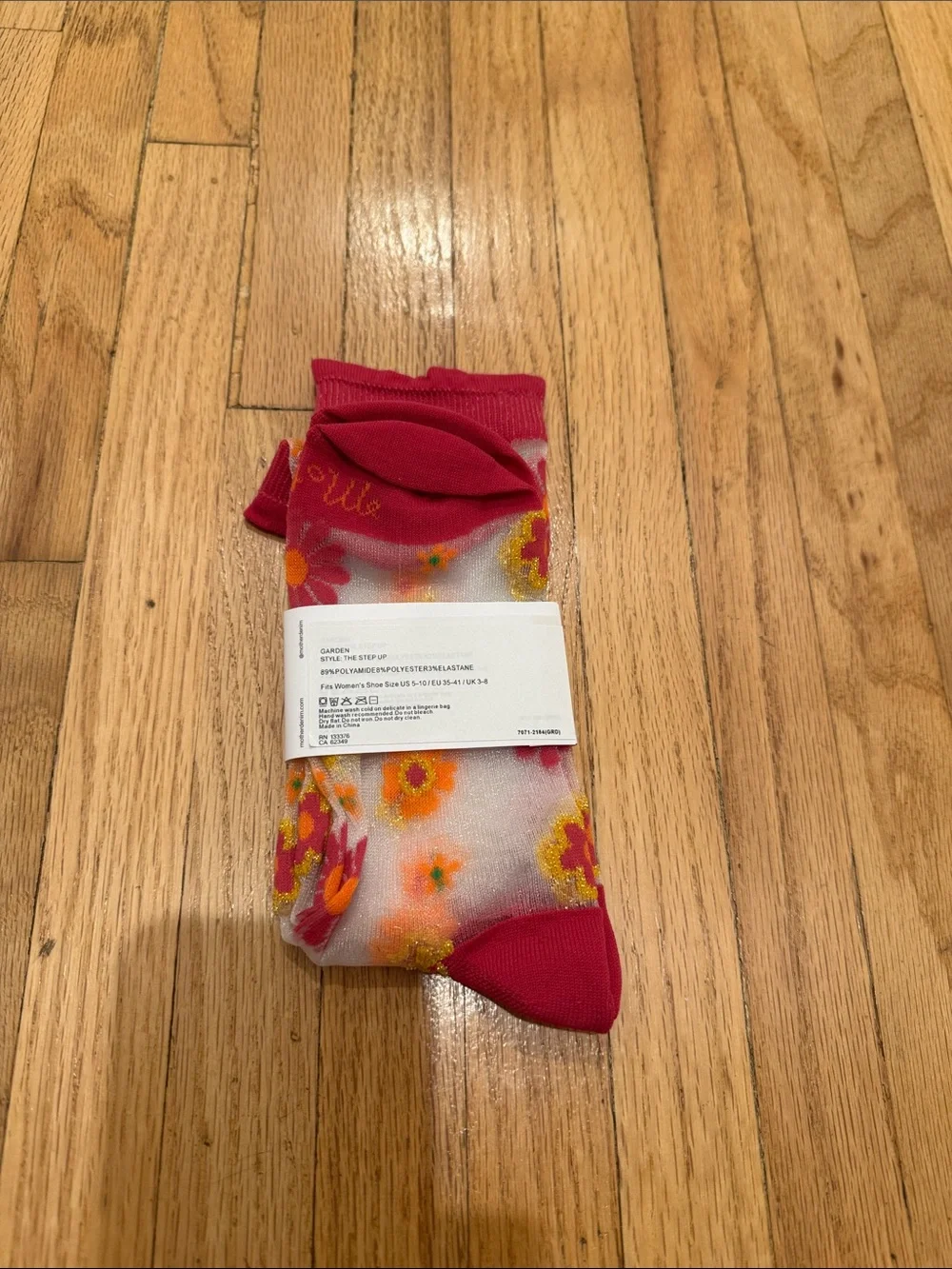 MOTHER Sheer Floral Crew Socks - Hot Pink & Orange